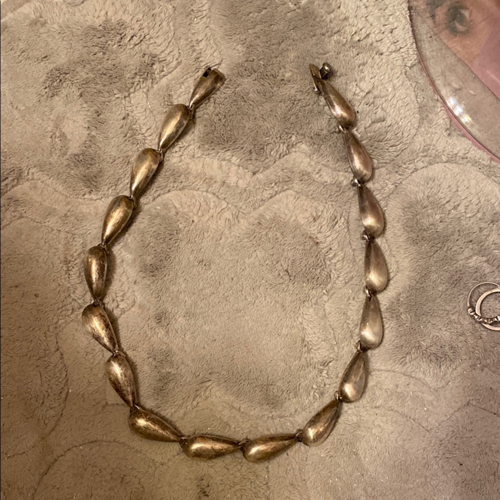 Vintage Sterling Silver Teardrop heavy chunky Necklace